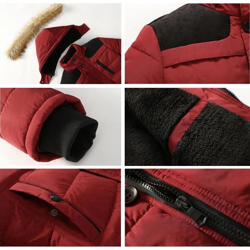 Winter New Men Warm Cotton Jacket Coats Windbreak Thick Warm Fur Collar Hooded Parka Down Jackets Outerwear Thick Male Warm Overcoat Wool Liner Coat