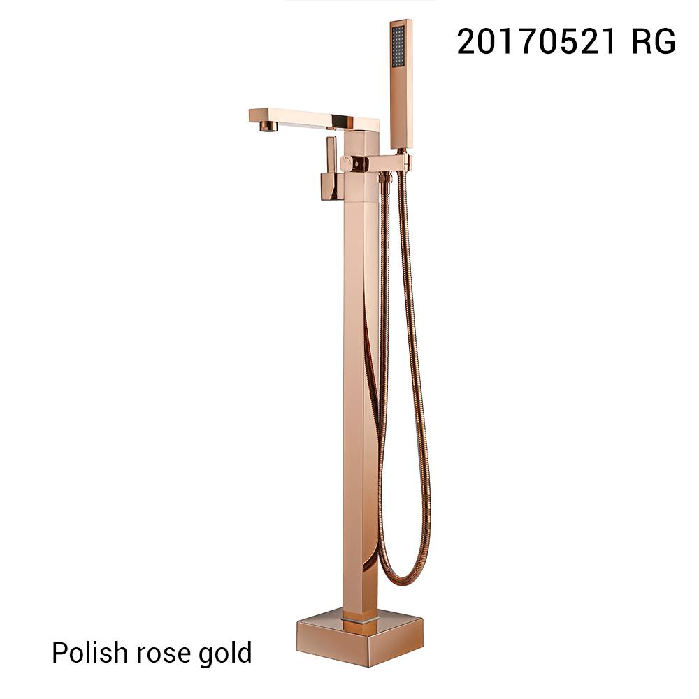 Freestanding Bath Bathtub Filler Faucet Mixer Tap Floor Mounted Matte Black Rose Gold Brushed Square Single Handle Spout Shower