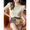 Ice Silk Knitted Short-sleeved Top Women's Semi-turtleneck Slim Knitted Sweater Women's Shirt Base Outer Wear Short Summer