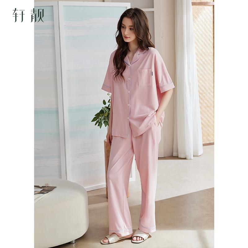 Xuanliang 2026 New Women's Summer Sleepwear, Thin Cotton Short Sleeved Pants, Casual Simple Plus Size Home Suit Set