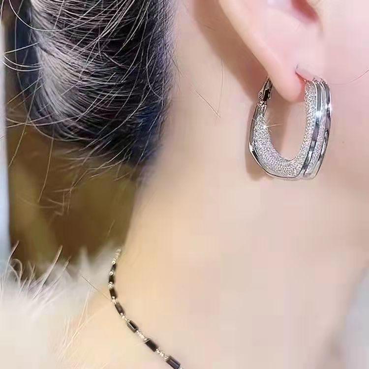 Korean Crystal Metal Mesh Circle Earrings - Exquisite High-End Design, Lightweight Luxury Jewelry