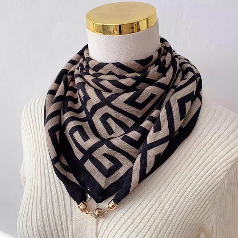 1Pc Magnetic Closure Versatile Neck Scarf Elegant Painted Pattern Luxury Silk Scarf Gift Necklace Cloth Accessories