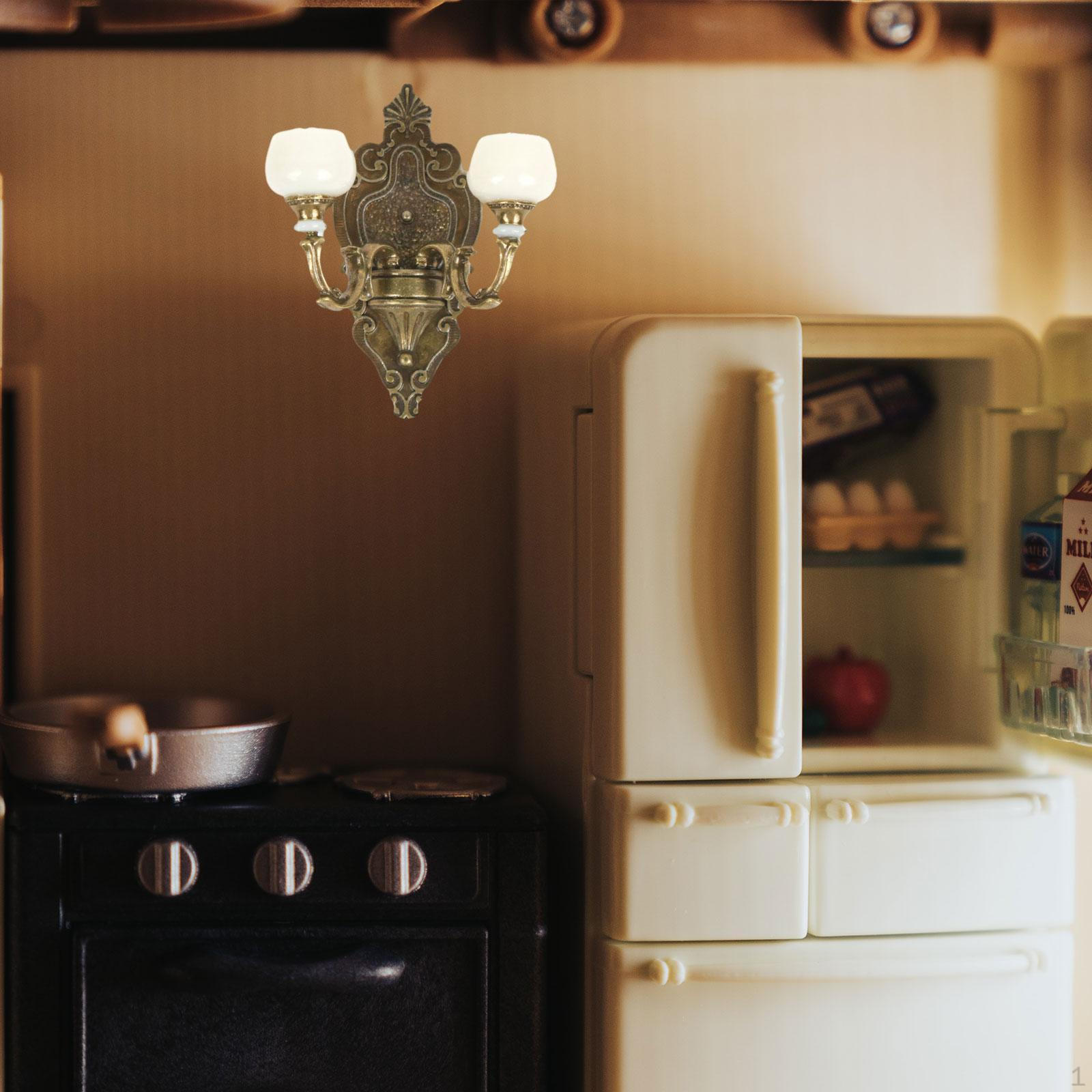 

1/12 Кукольный домик Миниатюрный настенный светильник Мебель DIY Декор Имитационная модель Сказочный сад Bronze Double Lamp