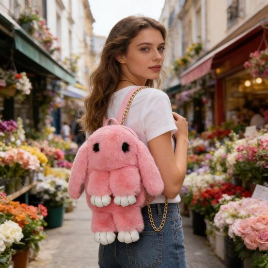 Plush Cartoon Rabbit Shaped Crossbody Bag Soft Faux Fur Rabbit Shoulder Bag Fluffy Cute Bunny Sling Bag for Women Girls