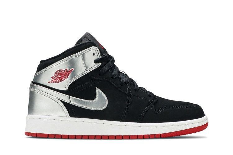 Kids' Sneakers Jordan 1 Mid Black Red Silver (GS) Black/Gym Red-Metallic Silver-White