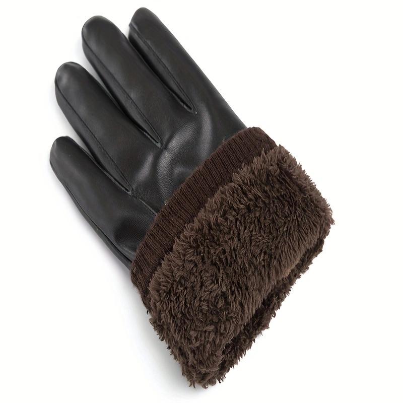 WTEMPO 1 Pair of PU Metal Buckle Touch Screen Cashmere Warm Men's Cold-proof Full Finger Gloves Korean Outdoor Riding Cycling Winter Leather Gloves