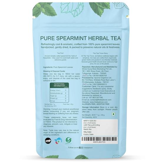 the tea trove Organic Spearmint Tea Bags - 40 Eco-Friendly Tea Bags (Pack Of 1), 0.04 Kg
