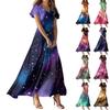 Women's Summer Casual Fashion -Print V-Neck Short-Sleeve Patchwork Dress