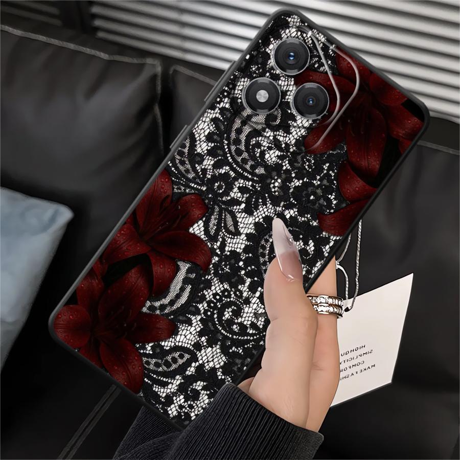 

Чехол для телефона Funda для Honor 8X X9a X5b X7 70 90 X8 200 400 Lite X6 Magic5Lite Черные Цветы Кружева Honor X7b