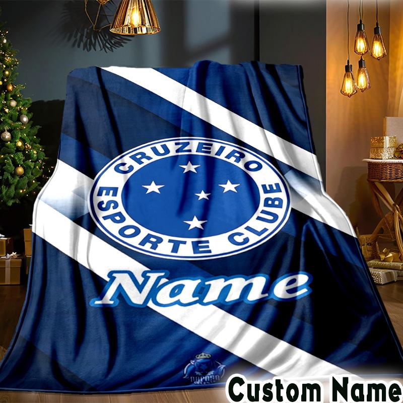 Custom Name Cruzeiro FC Pride Throws Blanket Flannel Blankets for Couch Bed Gifts for Men Women Picnic blanket Christmas fan gifts