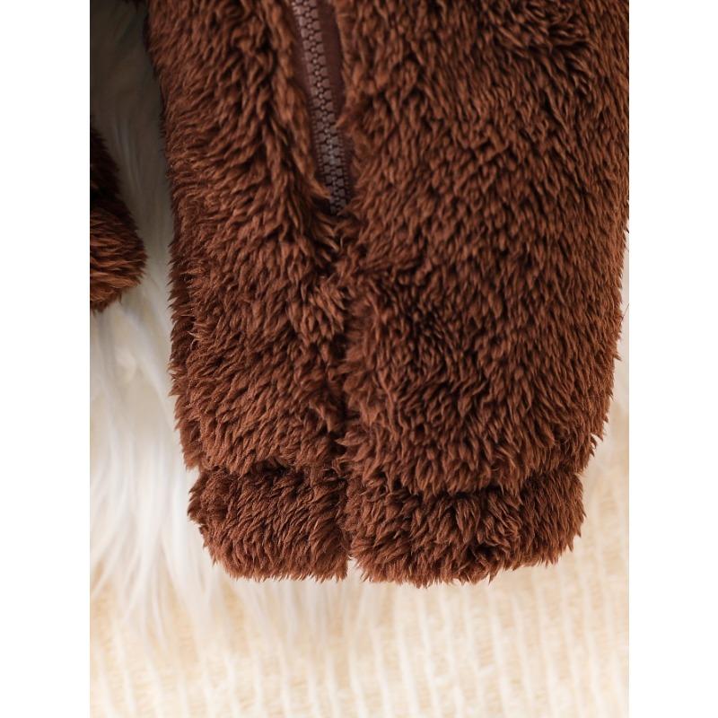 Dětské jednobarevné teplé sametové medvědí uši s kapucí, dlouhý rukáv, body pro batolata a holčičku podzim zima