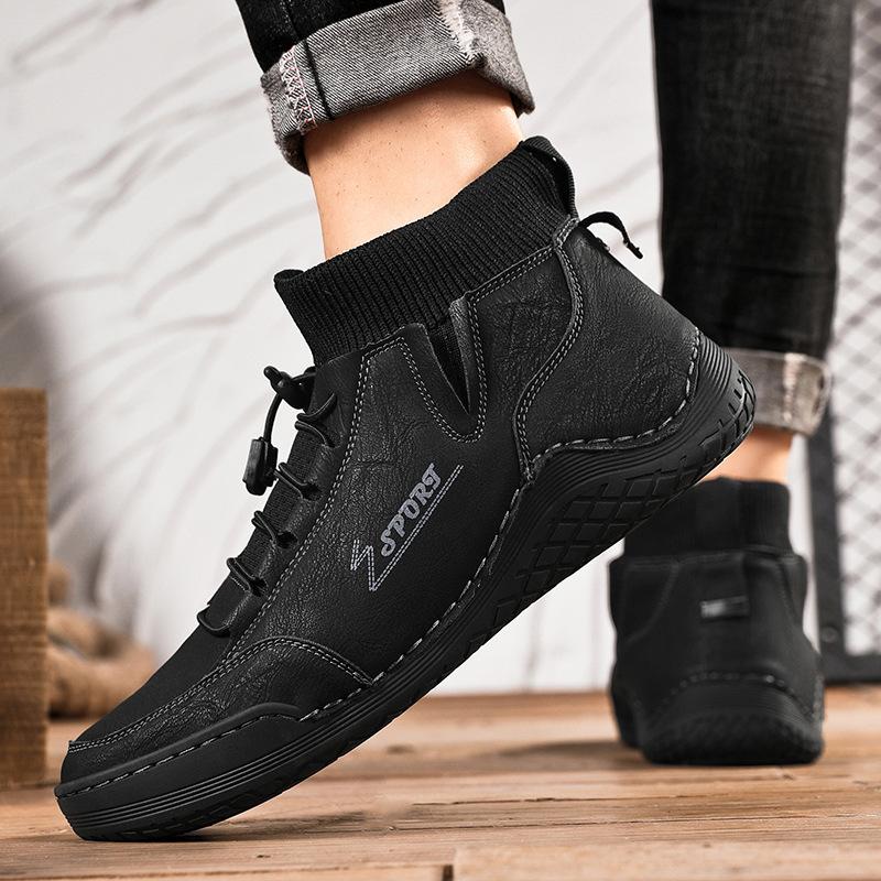 Men's tooling boots autumn and winter new high-top soft leather Martin boots men's retro British desert casual short boots