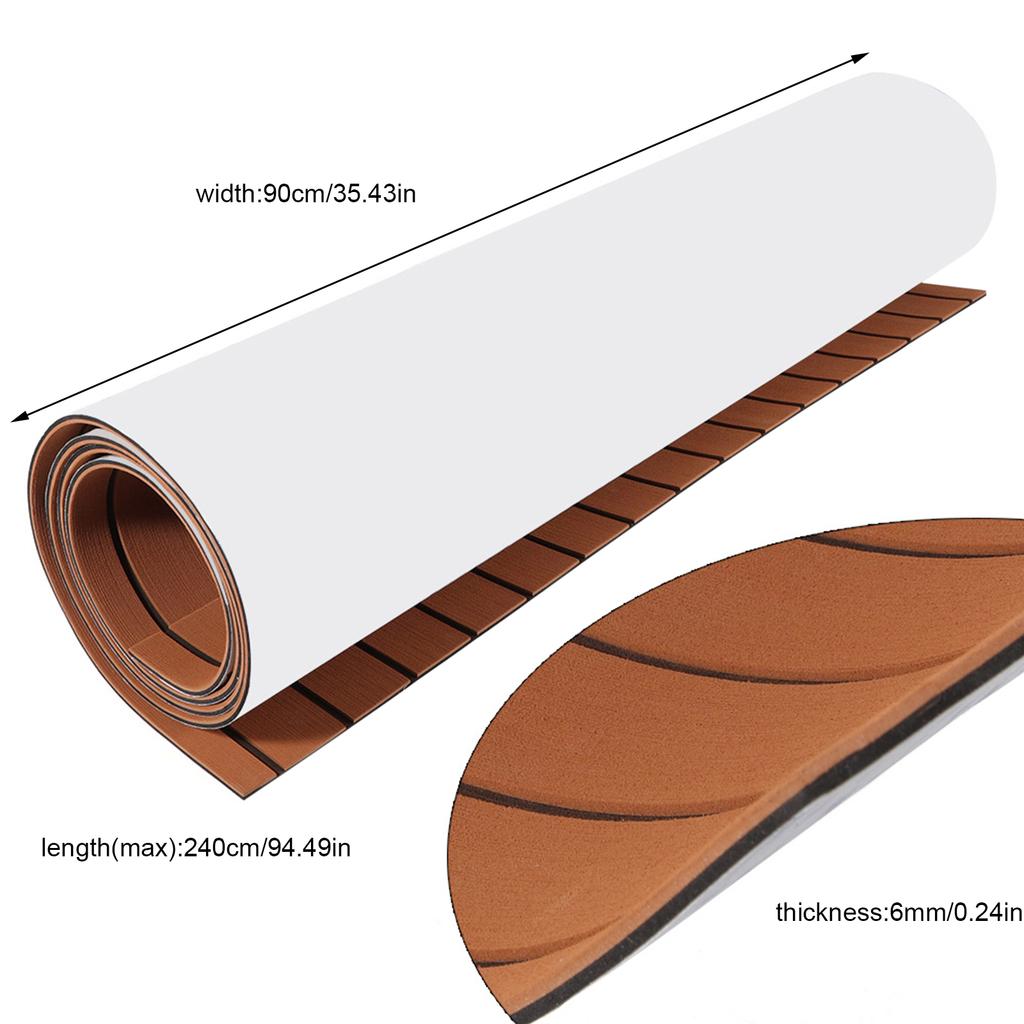 EVA Foam Teak Boat Decking Sheet Carpet Self-Adhesive Marine Yacht RV Boat Flooring Mats Decking Pad 94.5" x 35.4" Brown