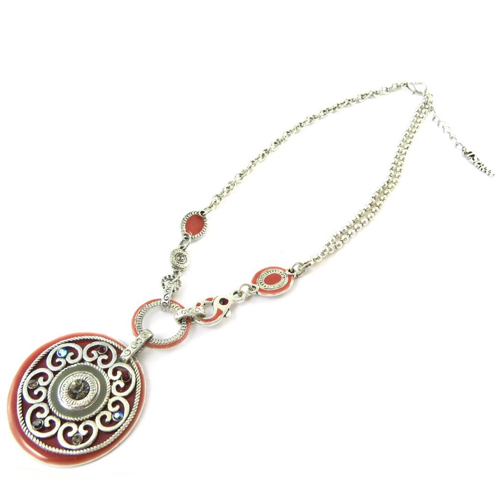 Les Trésors De Lily [C5450] - Designer Necklace 'Babouchka' Red Gray