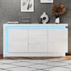 Credenza 140*35*72cm, Cassettiera per Camera da Letto, Soggiorno, con 3 Cassetti, Ripiani Regolabili e 2 Ante, Mobile Laccato Lucido con LED, Bianco
