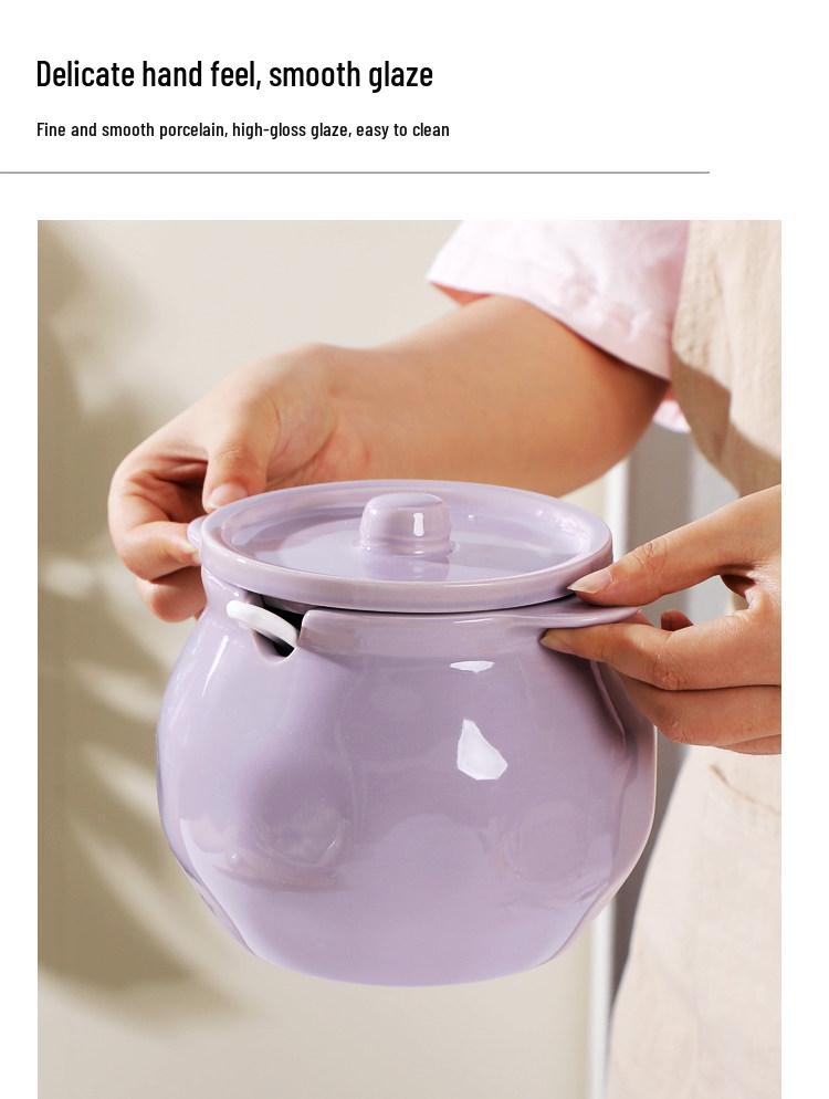 Double-eared Heat-resistant Ceramic Lard Jar with Lid, for Kitchen Oil and Chili Storage.