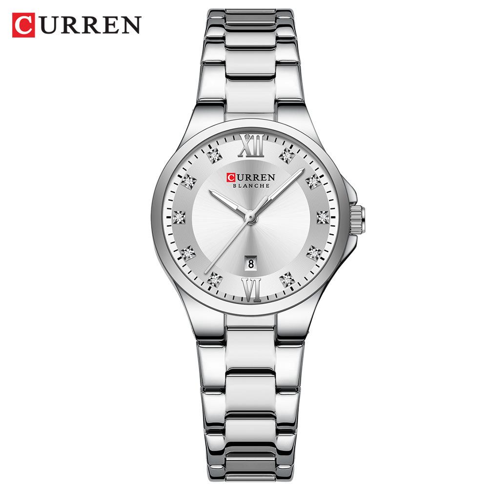 

CURREN Brand Quartz Watch for Women Fashion Luxury Round Stainless Steel Waterproof Luminous Ladies Wristwatch серебряный/белый