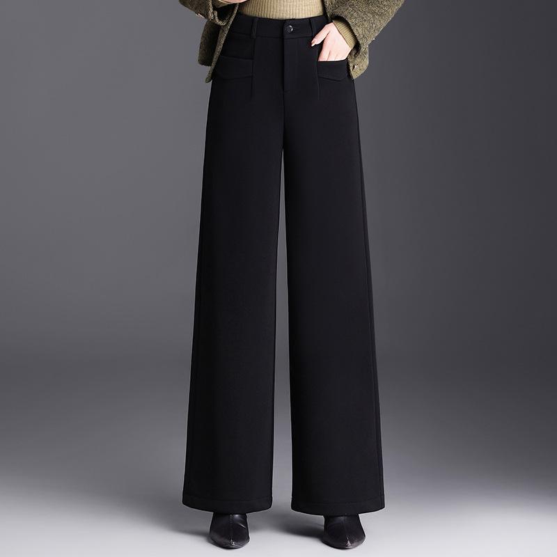 Women's High-Waisted Velvet Wool Wide-Leg Pants - Autumn/Winter 2026 Fashion - Loose, Straight-Leg Casual Versatile Trousers