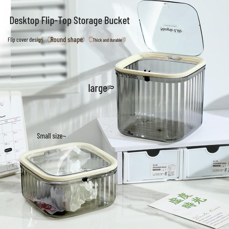 Transparent Desktop Trash Can with Lid - Stylish Hair Accessories and Storage Box
