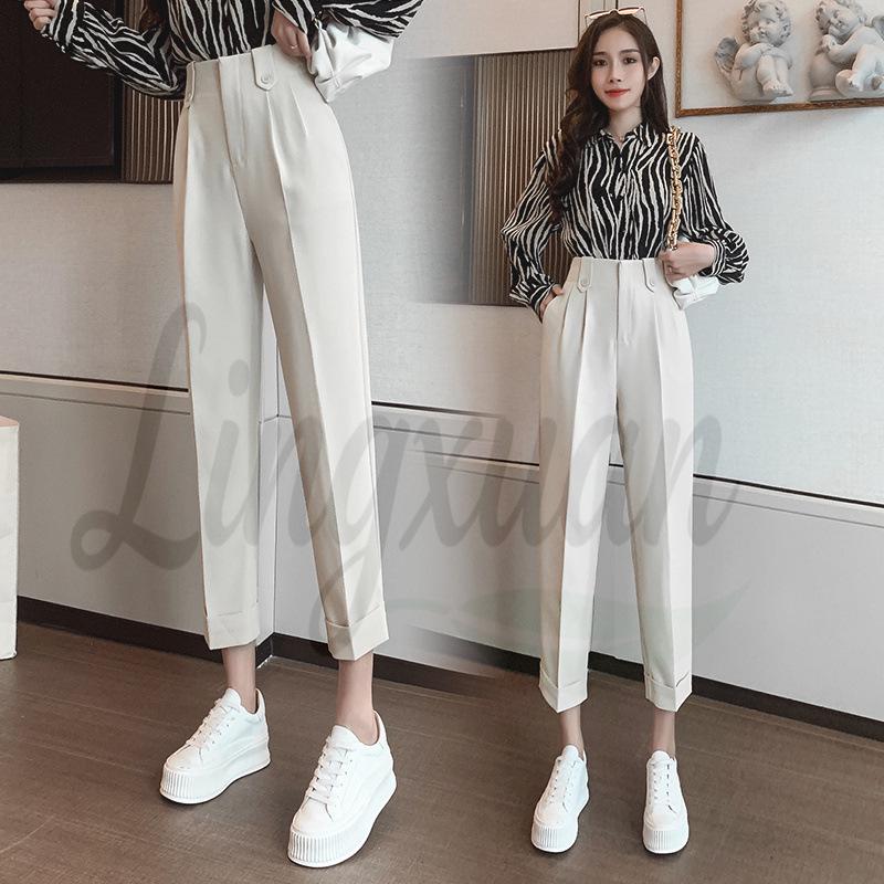 Radish Women's High Waist Cigarette Leg Cropped Pants - Korean Style Harem for Spring/Summer 2026