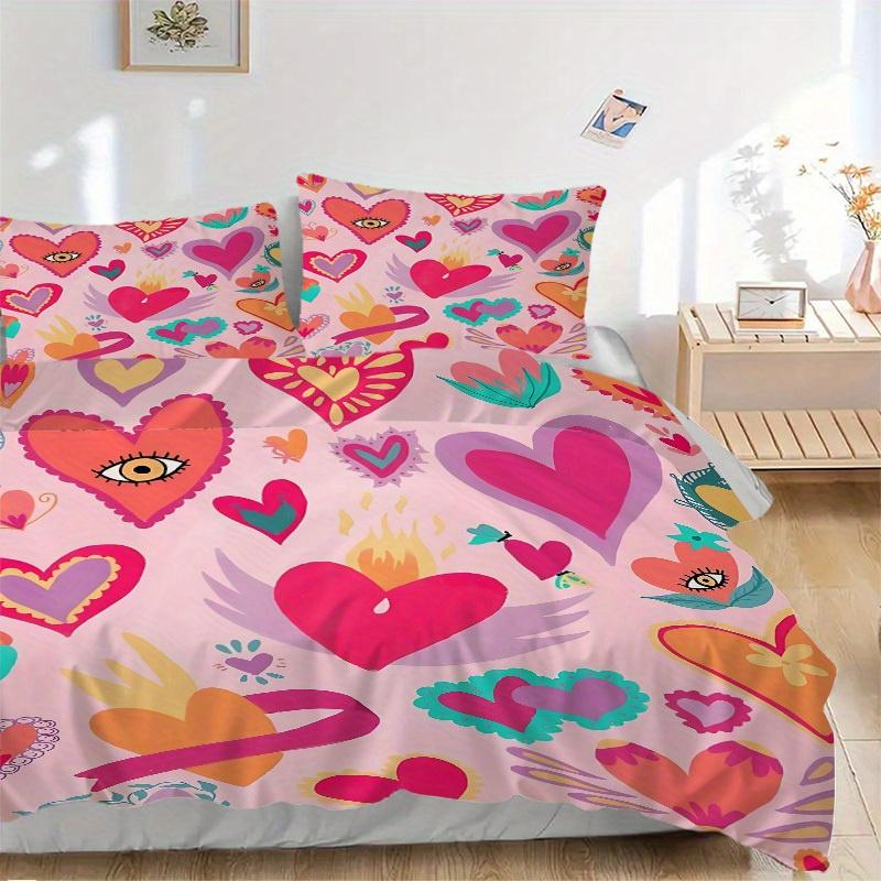 

3pcs Heart Print Bedding Set, Ideal for Home Use, Suitable for Bedroom Decor (1*Duvet Cover + 1/2*Pillowcases, No Core) yy250821220 135x200cm