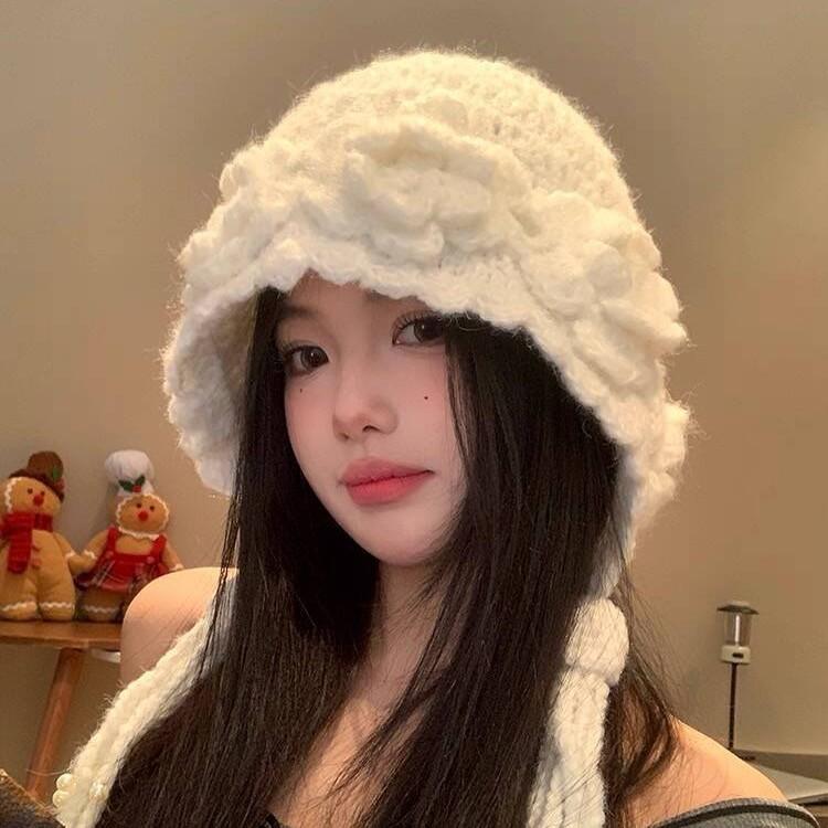 Handmade Knit Hat For Women With Pearl Tassels And Wide Brim For Autumn Winter Fashion
