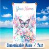 Butterfly Theme Beach Towel Personalized Custom Name & Text Soft Quick Dry Beach Towel for Swimming Travel