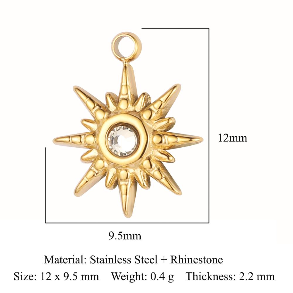 3pcs/Lot Peach Heart Crescent Mirror Polished 316 Stainless Steel DIY Charm Eye Sun Star Moon Rhinestone Jewelry Pendant