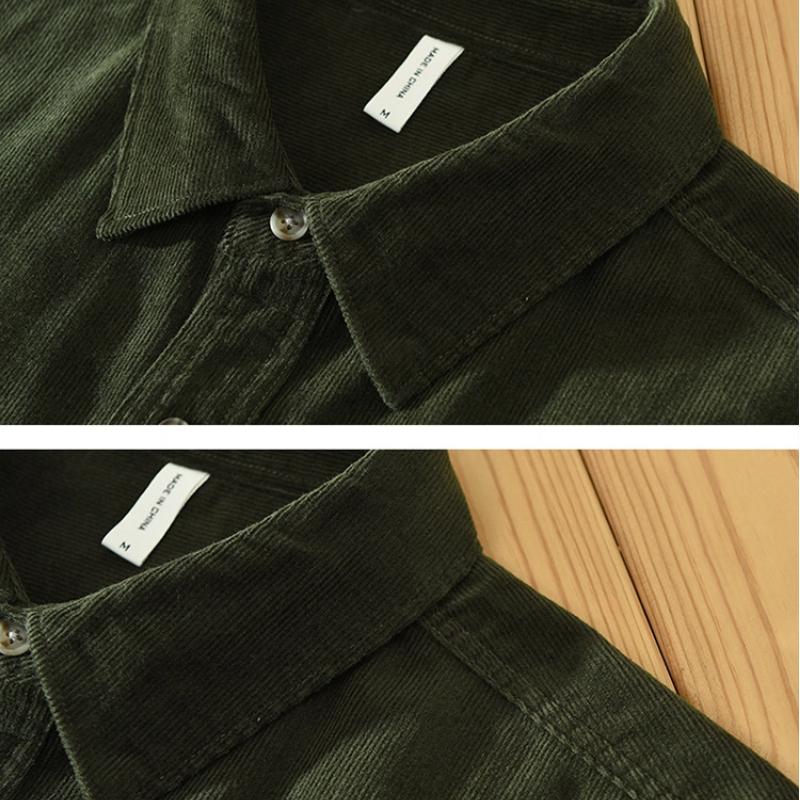 Spring Fall Shirts for Men Japanese Retro Style Corduroy Long Sleeve Men's Casual Shirt Daily Thin Coat Lapel Pocket 100 Cotton Button Shirt