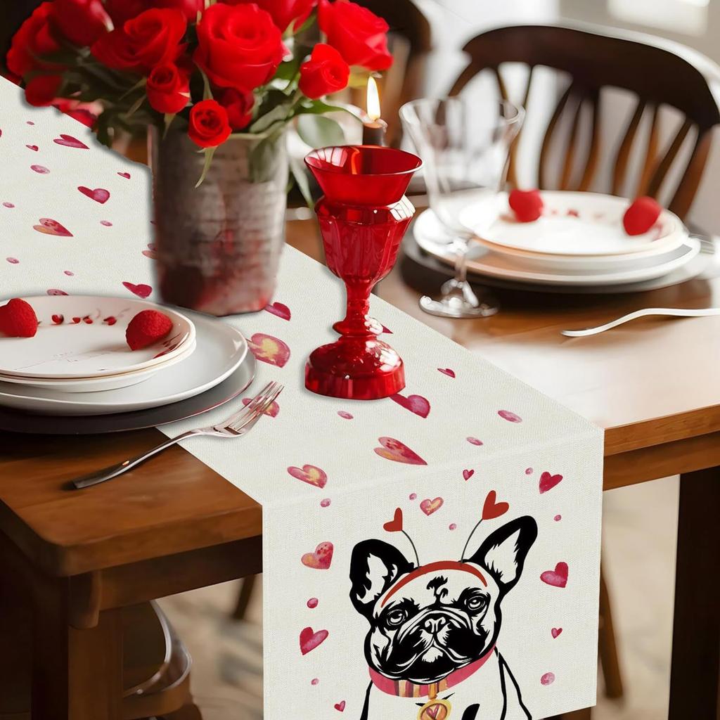 Love Heart Valentine's Day Table Runner, Inch Seasonal Anniversary Dining Table Kitchen Decoration For Indoor Home Party