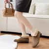 New leather thick low heel thin snow boots women's versatile trend piled thickened wool round head cotton shoes