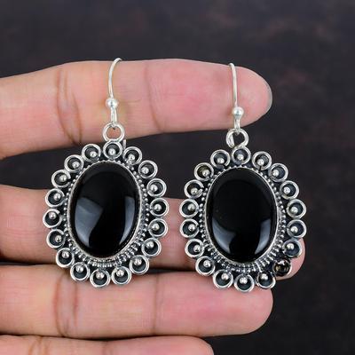 Orecchini in Onice Nera Gioielli con Pietra Preziosa Autentica Orecchini Antichi Orecchini in Argento Sterling 925 Orecchini Fatti a Mano Gioielli in Argento Regali per Anniversario
