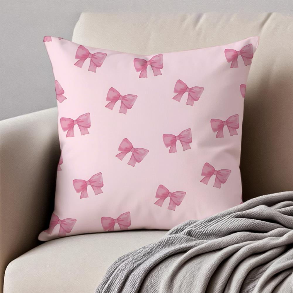 Pink bow cherry Cushion Cover Pillowcase Antidustmite Invisible Zipper Short Plush Sofa Cushion