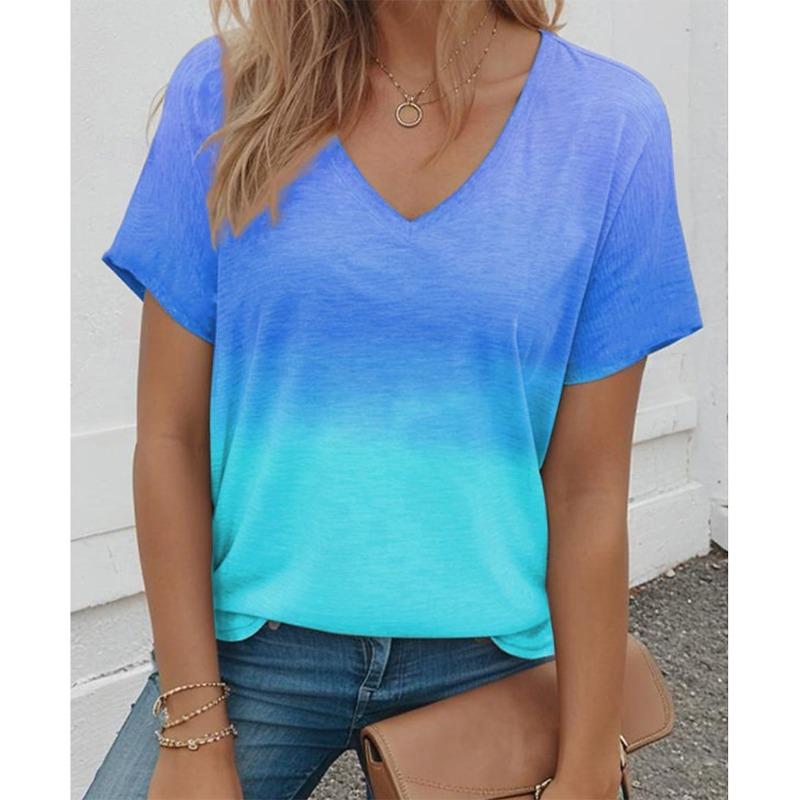 

Summer Fashion Gradient 3D Print T-Shirts Women s V-Neck Short Sleeve T Shirt Y2K Tee Oversized Harajuku Tops Female Clothing XL