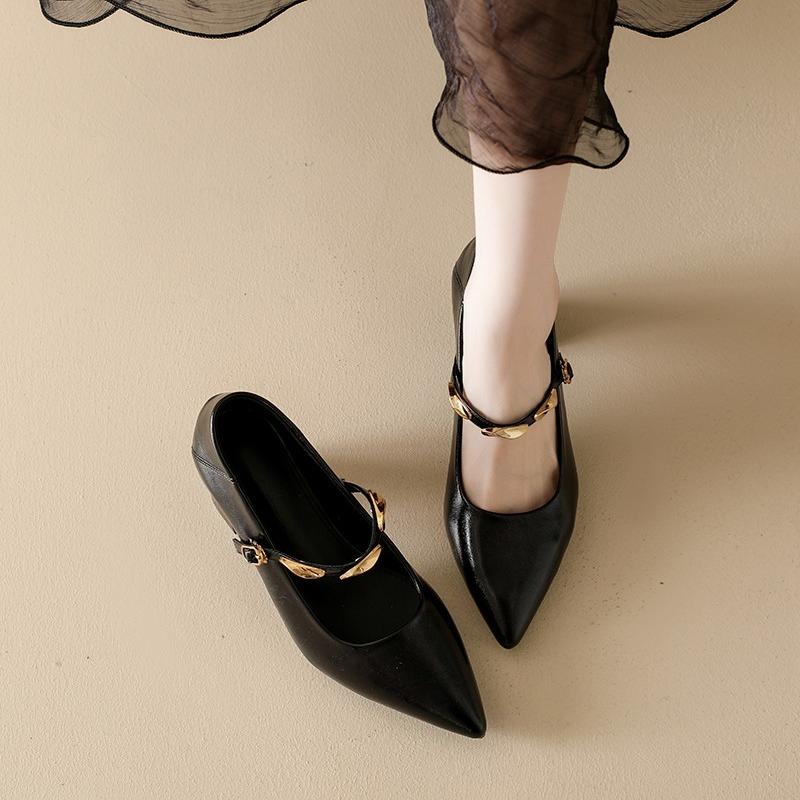 

2025 New Metal Buckle One-band Block Heel Single Shoes Autumn New Pointed Toe Shallow Mouth Non-slip Shoes 34 чёрный