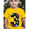 Boys Number 3 Car Helicopter Ship Cartoon Print Crewneck Short Sleeve Tee
