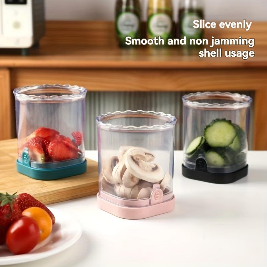 1pc Stainless Steel Fruit Slicer, Multifunctional Strawberry Slicer & Vegetable Chopper with Manual Pusher, Rectangular Blade, Container Included