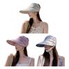 Beach Hat Large Brim Full Face Sun Protection Breathable Semi-Hollow Design Ties Foldable Hat Summer UV Blocking Ponytail