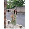 Green Plaid Bubble Sleeve Dress Women's Summer Thai Dopamine Bright Xinjiang Seaside Vacation Long Skirt