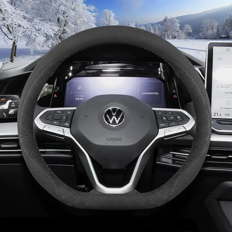 Leather Car Steering Wheel Cover for Volkswagen Id4 Polo Atlas Tigua Tayron Caddy Taigo T Cross 2015 - 2025 2026 VW Accessories