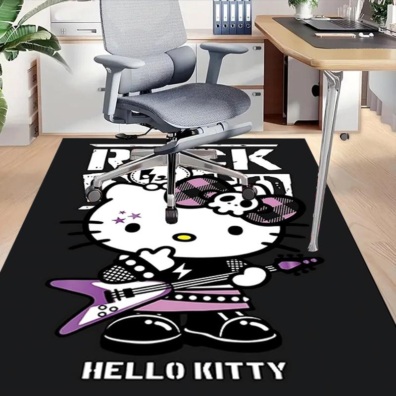 1pc ROCK HELLO KITTY Home Office, Durable Polyester Floor Mat with Easy, Office Decor, Urban Style, Nonslip Backing, Highquality Fabric