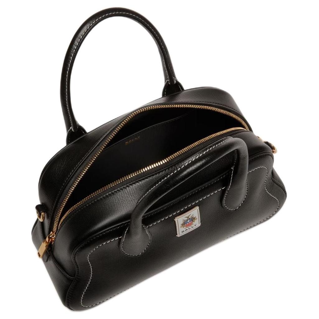 Bally Unda Brand Logo Classic Grain Goat Leather Handbag Women Handbags Black 6310380