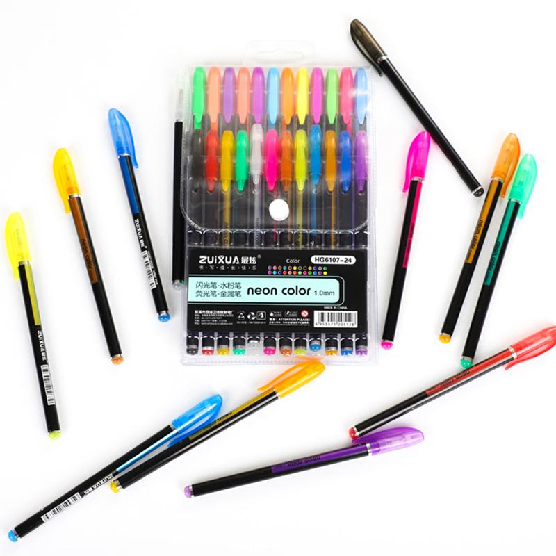 12/48Pcs Metallic Glitter Colors Gel Pens For School Office Adult Coloring Book Journals Drawing Art Markers Promotion Pen