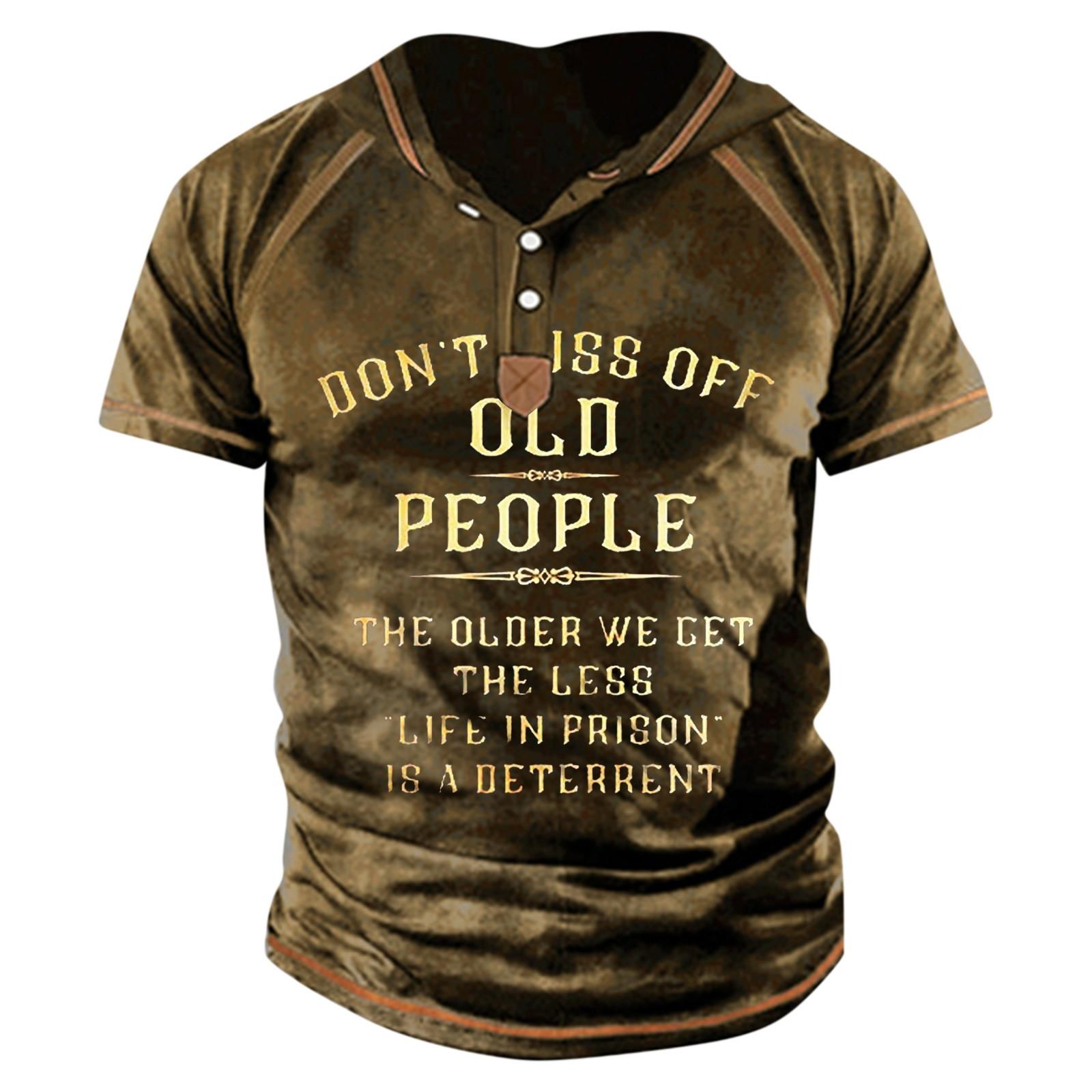 Men S Printed T-Shirt Outdoor Street Short-Sleeved Hooded Button T-Shirt XXL коричневый