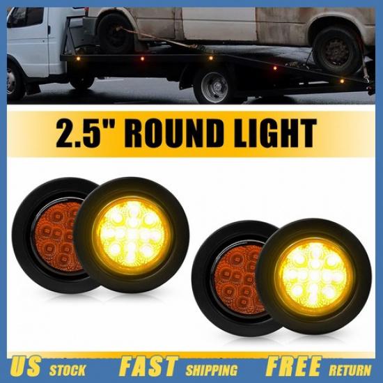 4x 2.5  Inch Round Amber LED Side Marker Clearance Trailer Truck RV Lights 12V V