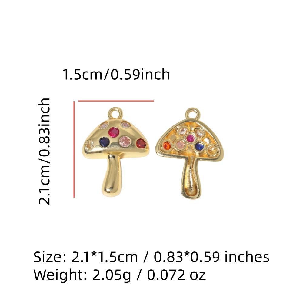 Multicolor Zirconia Mushroom Charms Golden Plated Copper Jewelry DIY Parts