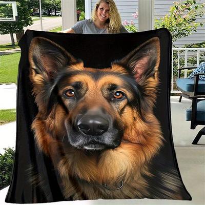 1pc German Shepherd Dog Print Blanket - Plush Lightweight Warm Polyester, Anti-Tear Hypoallergenic All-Season Throw for Living Room, Bedroom
