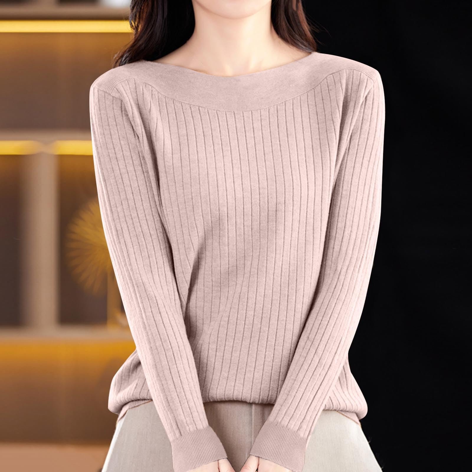 

Women s Casual Round Neck Knitted Long Sleeve Undershirt One-Shoulder Sweater XL верблюд