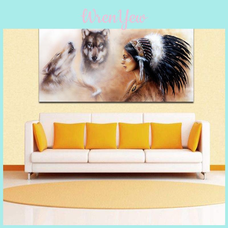 Stunning Wallpaper Murals Indian Girl Wolf Design For Home Interiors