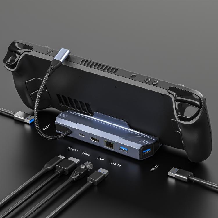 6 In 1 USB C Docking Station for SteamDeck and ROG Offering USB 4K HDMI2.0 and Fast Ethernet USB 3.0 Hubs